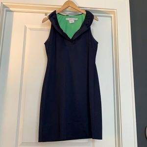 Gretchen Scott navy ruffle collar dress